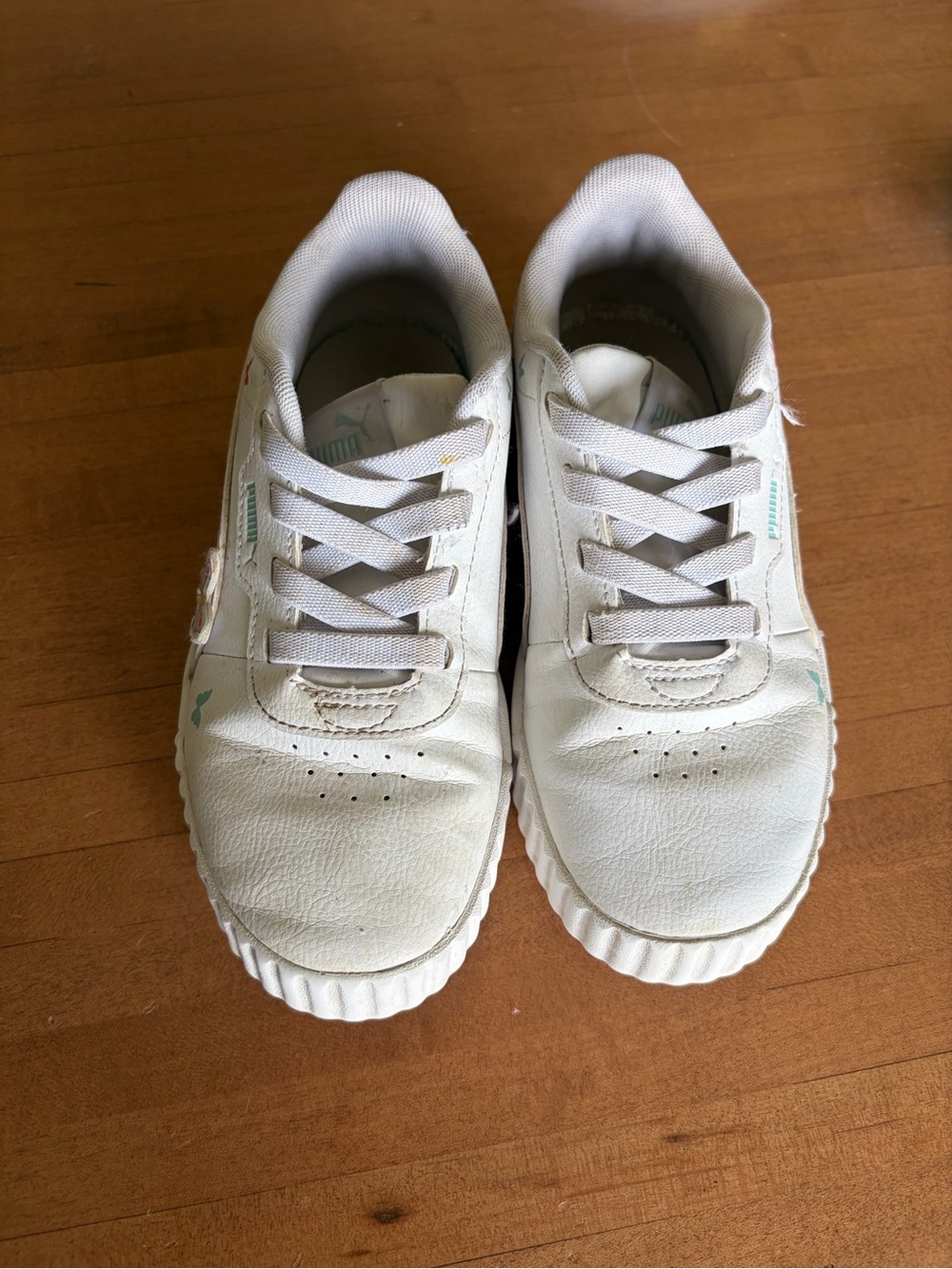Puma Kids White Sneakers with Mint Accents